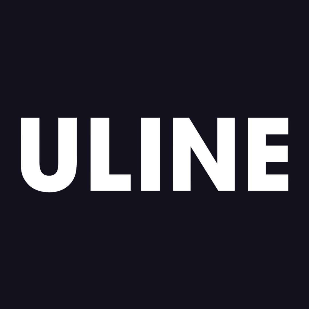 the word uline is written in white on a black background