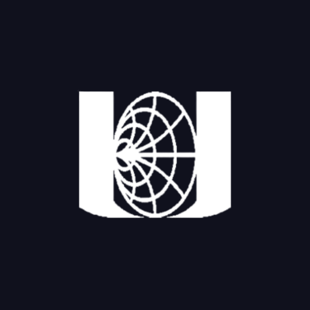 a white logo with a globe in the middle of it