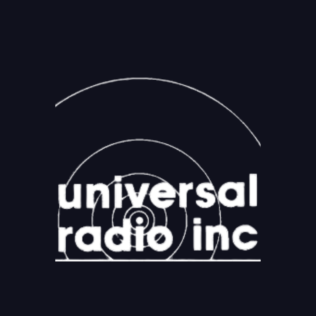 a black and white logo for universal radio inc
