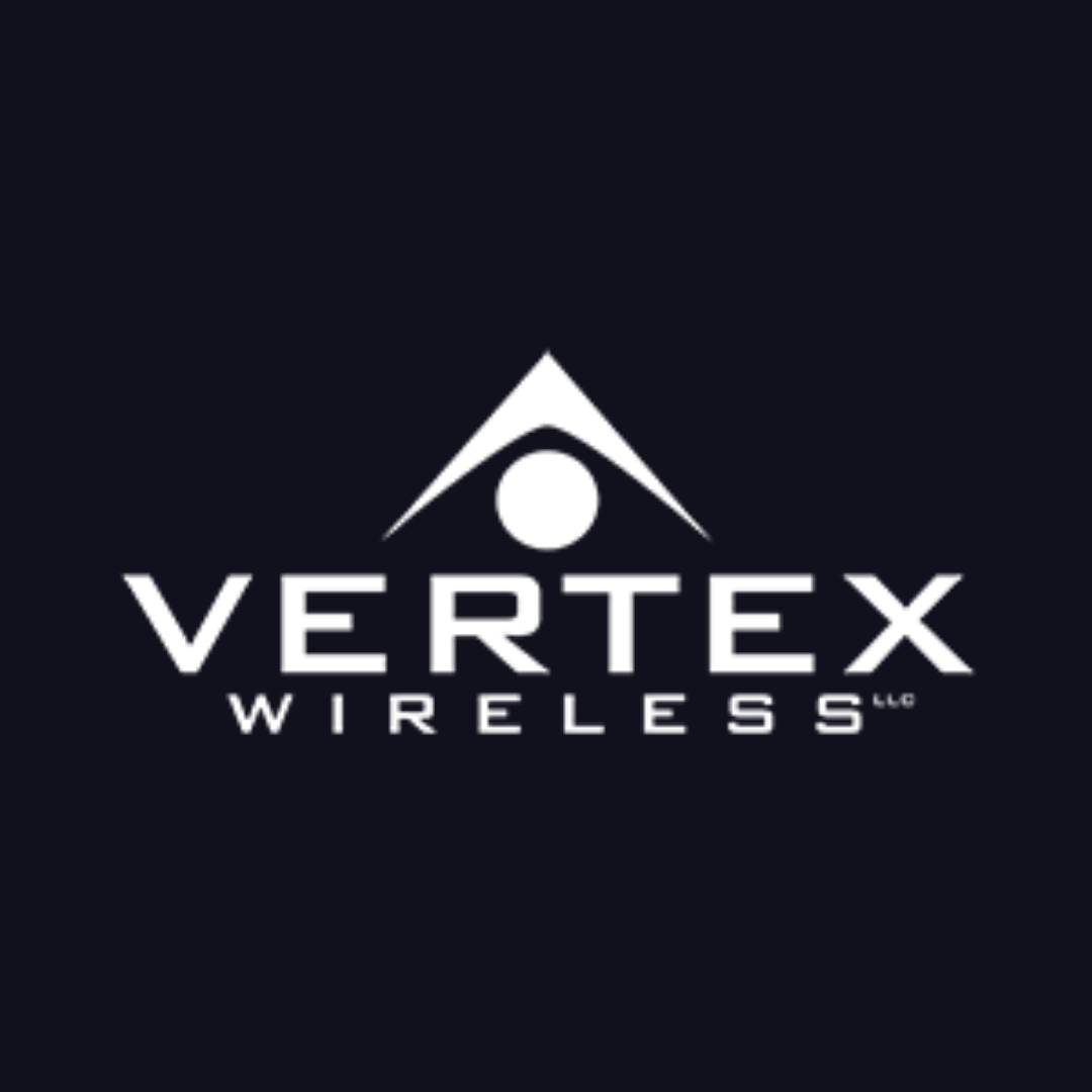 vertex wireless logo on a dark blue background