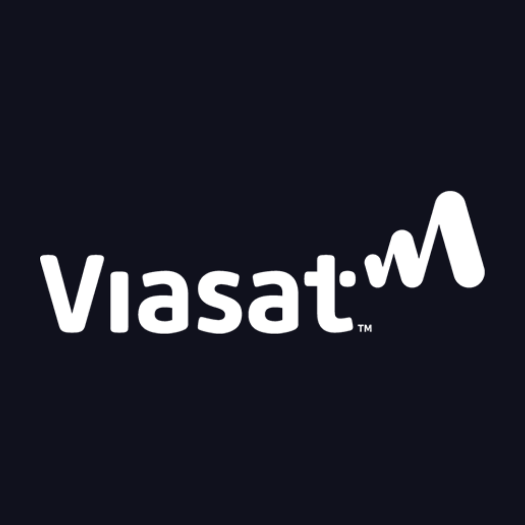 the logo for viasat is white on a black background.
