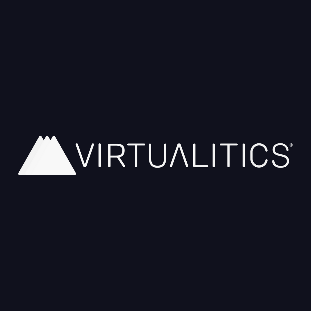 the virtualitics logo is on a dark blue background