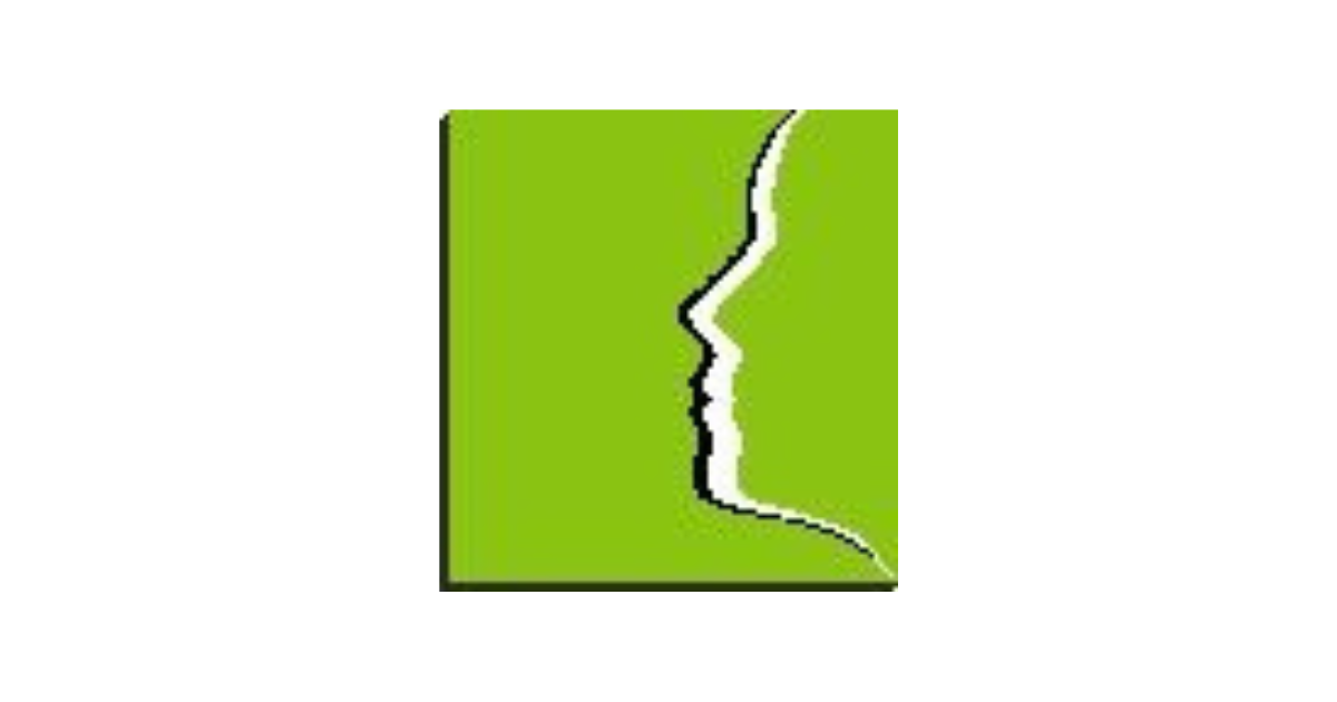 Grünes Quadrat mit einem weiß umrandeten Gesichtsprofil.