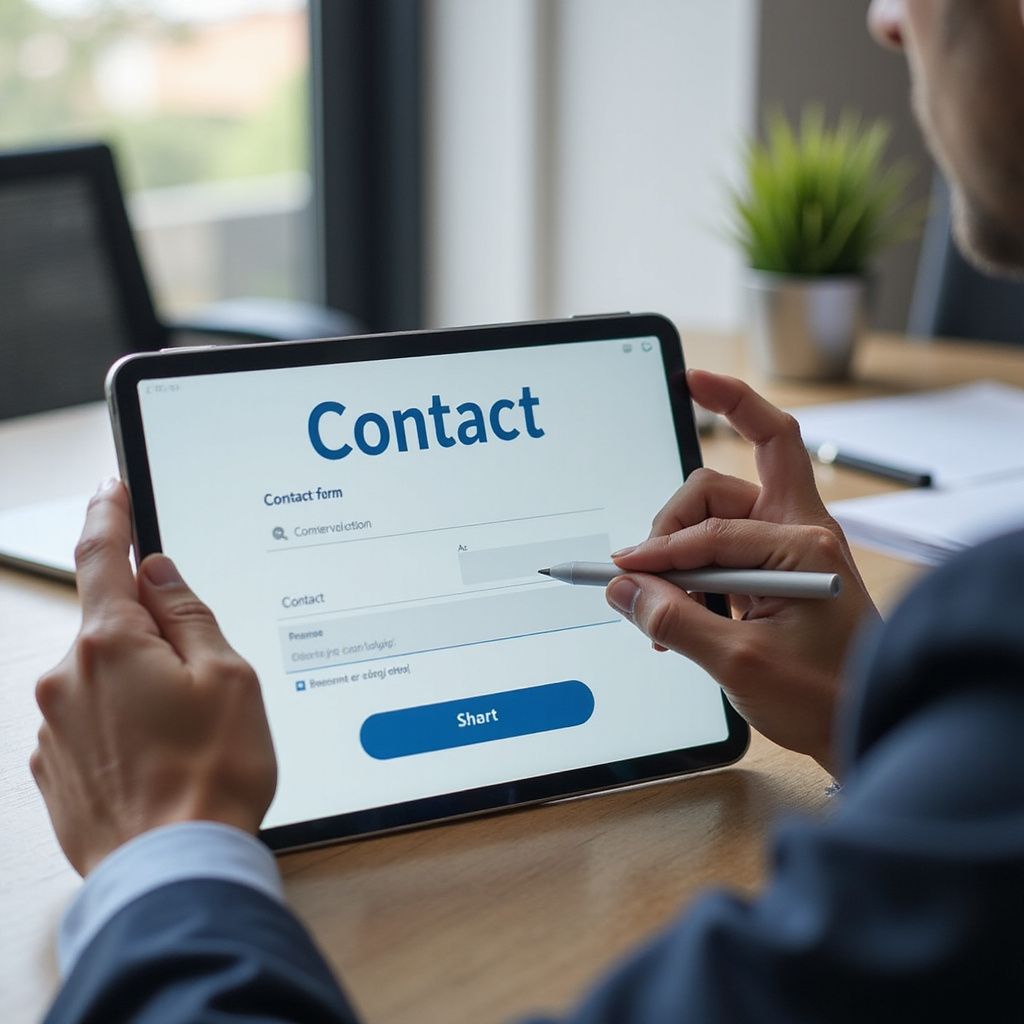 Person using a tablet to fill out a contact form.