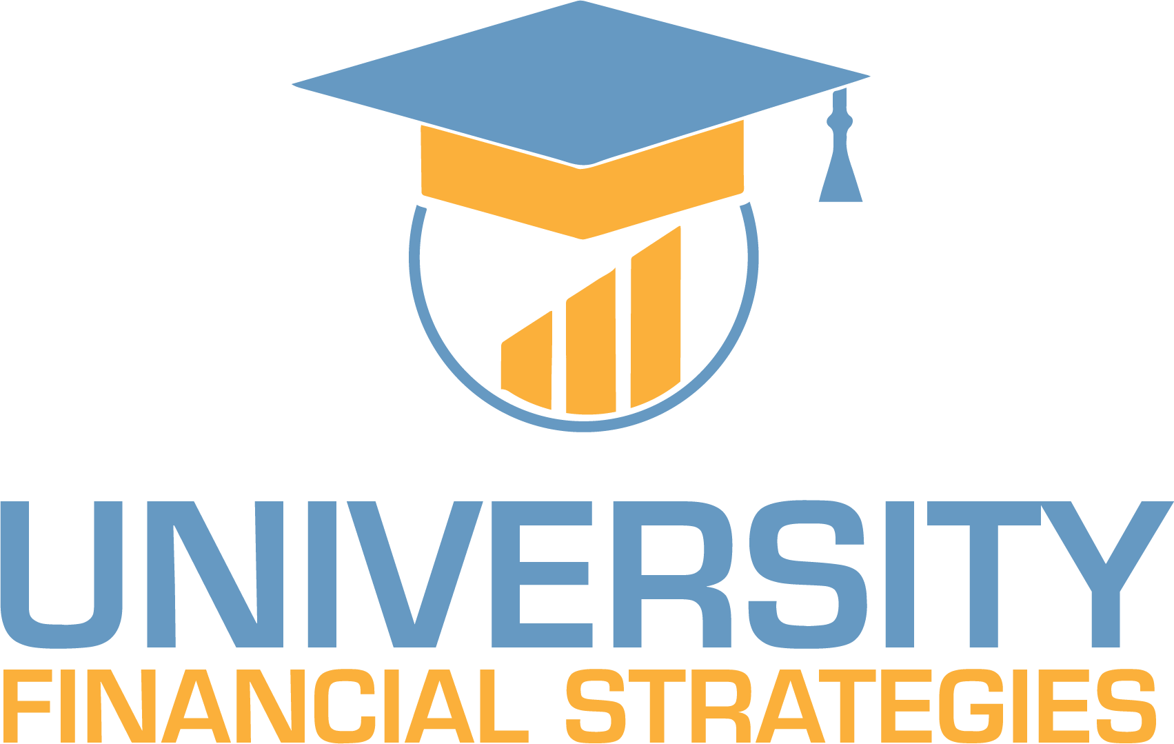 Logo: a graduation cap atop a rising financial graph. Text reads