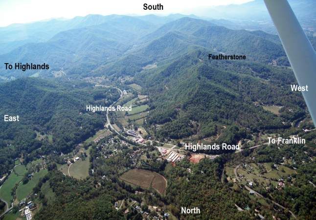 east west aerial view of feathstone mountain community franklin north carolina highlands road