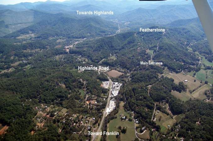 aerial view of feathstone mountain community franklin north carolina highlands road main entrance