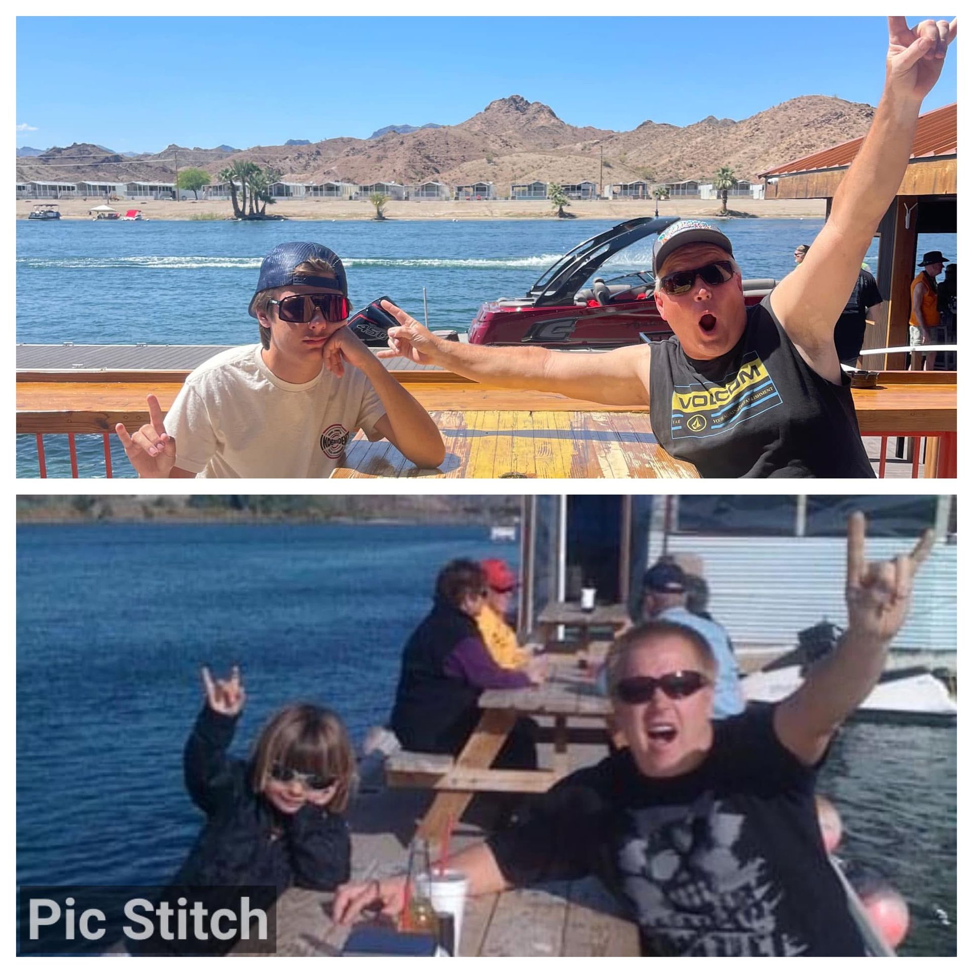 Two pictures of a man and a girl with the word pic stitch at the bottom