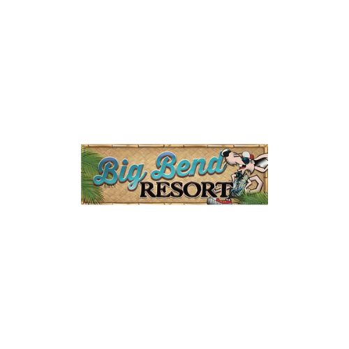 The big bend resort logo is a wooden sign with a cow on it.