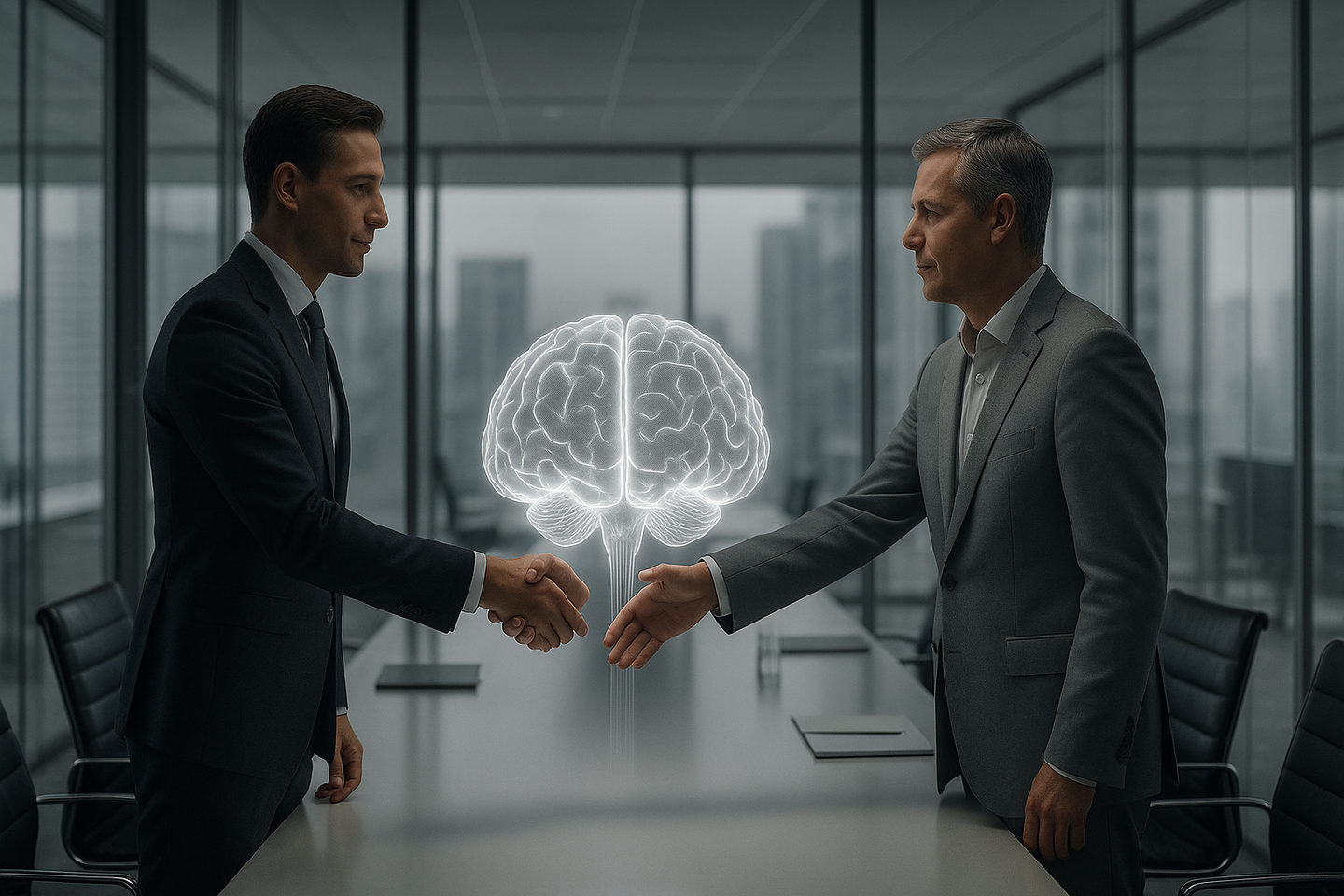 AI Agent and Business Owner shaking hands