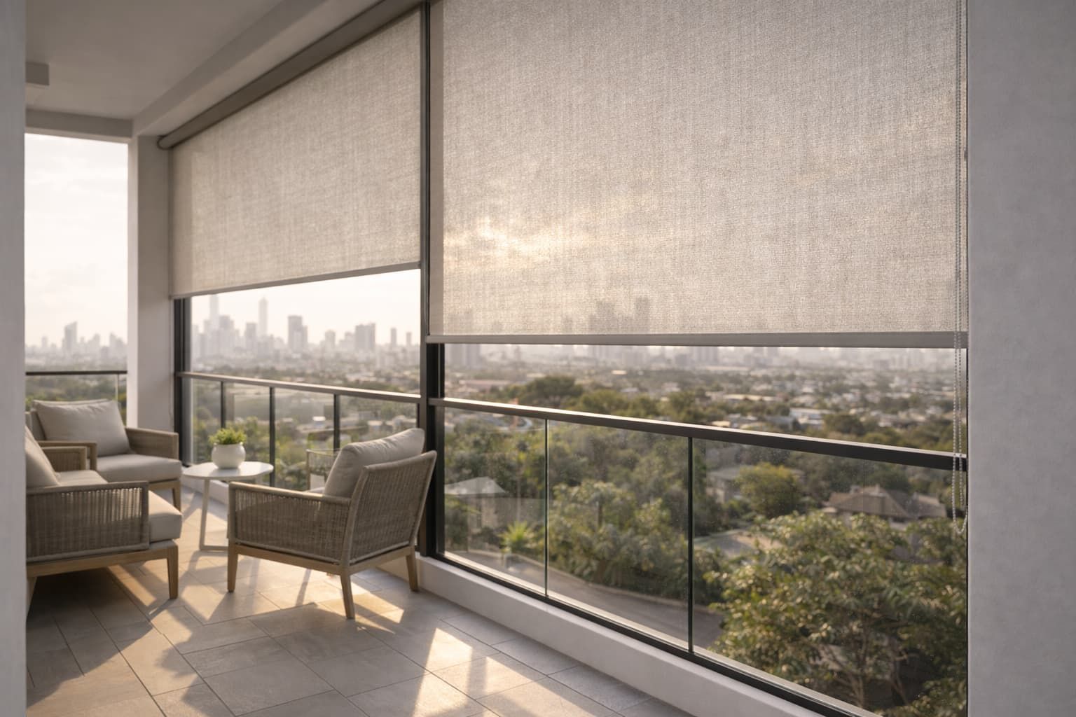 Outdoor blinds installed on a balcony in Geelong