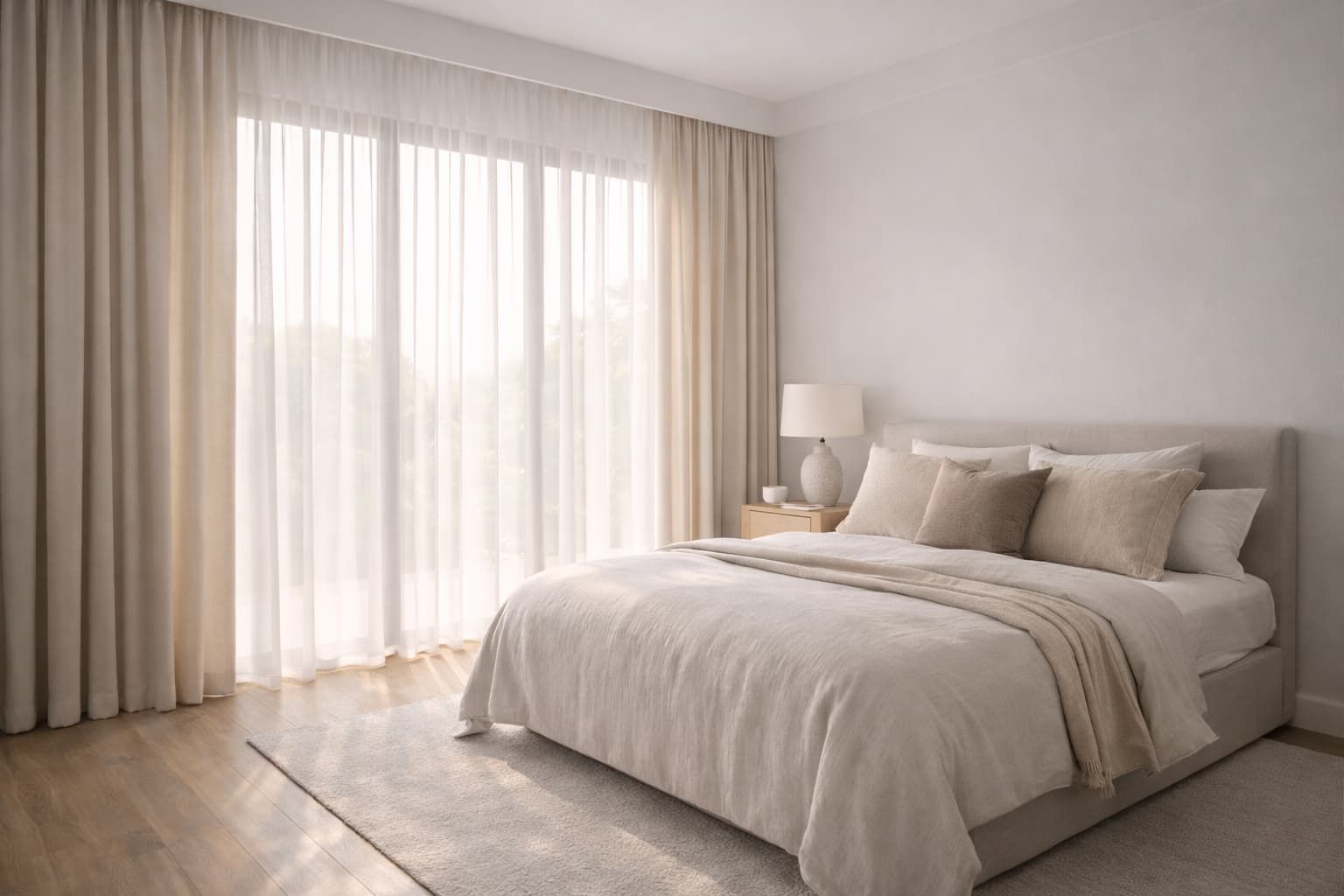 Custom sheer curtains installed in a Geelong home bedroom