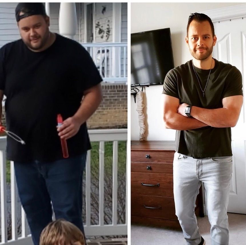 Two pictures of a man before and after losing weight