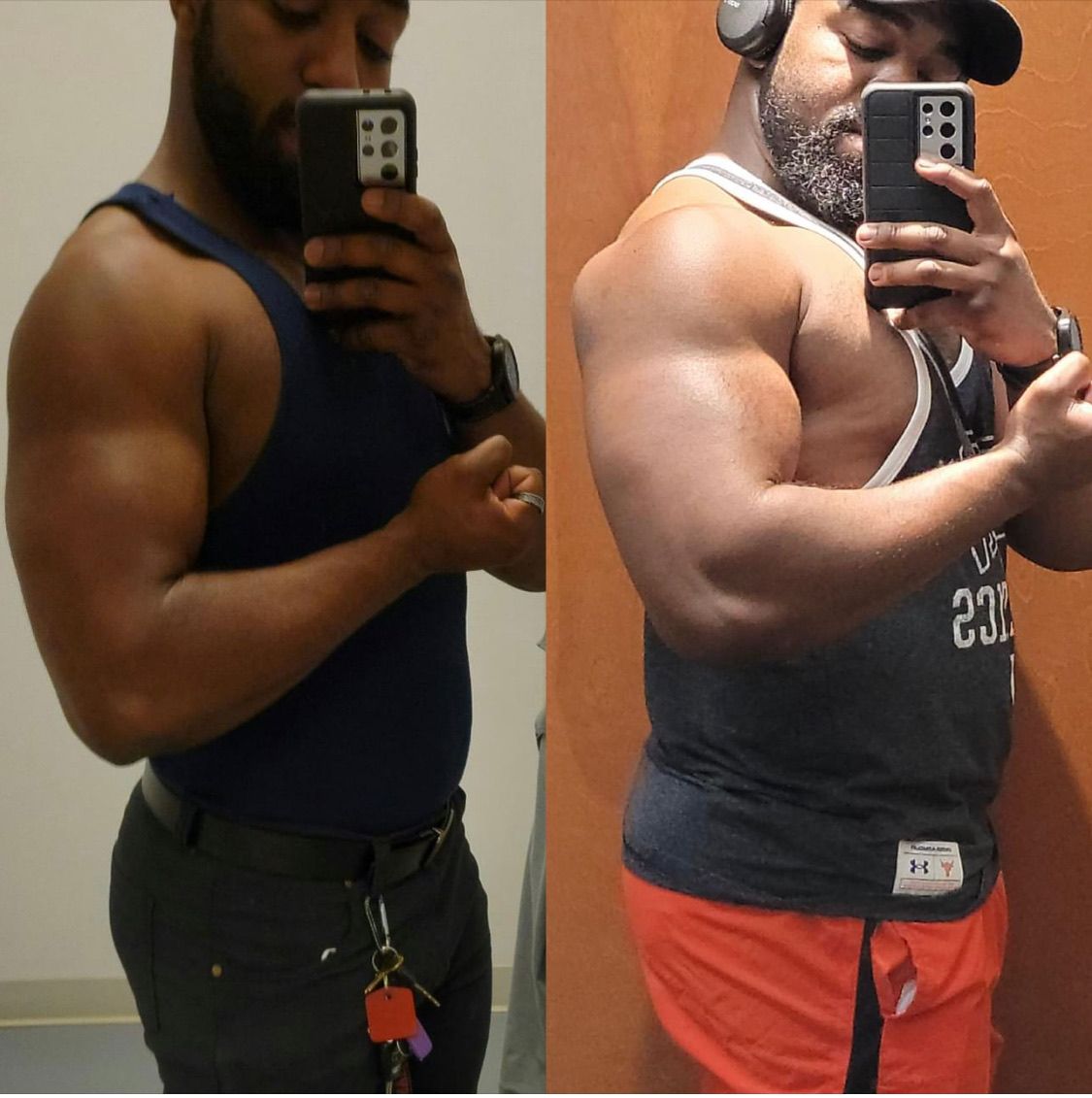 A man taking a picture of himself with a cell phone