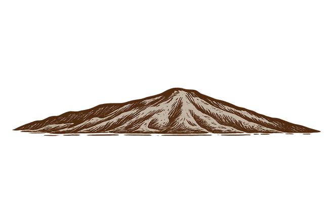 Brown and tan sketched mountain on a white background.