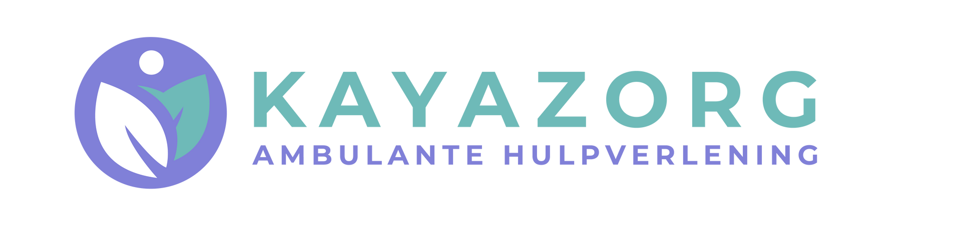 Logo voor Kayazorg, een aanbieder van ambulante zorgverleners, met een paars en groen rond pictogram en tekst in blauwgroen.