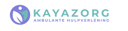 Logo voor Kayazorg, een aanbieder van ambulante zorgverleners, met een paars en groen rond pictogram en tekst in blauwgroen.