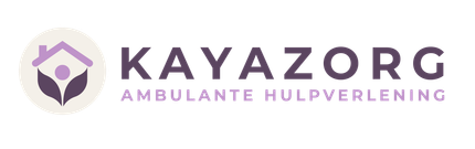 Logo voor Kayazorg, een aanbieder van ambulante zorgverleners, met een paars en groen rond pictogram en tekst in blauwgroen.