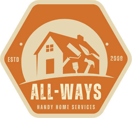 The logo for bigwoods quality handyman services has a drawing of a house on it.