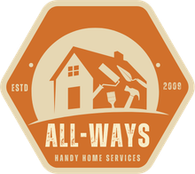 The logo for bigwoods quality handyman services has a drawing of a house on it.