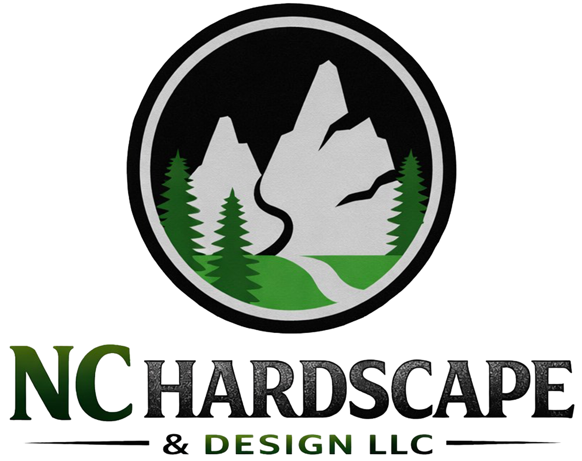 Logo for Prestige Landscape & Design: circular graphic with mountains and trees. Text reads "Prestige Landscape & Design." Tagline: "Inspired by Nature. Perfected By Us."