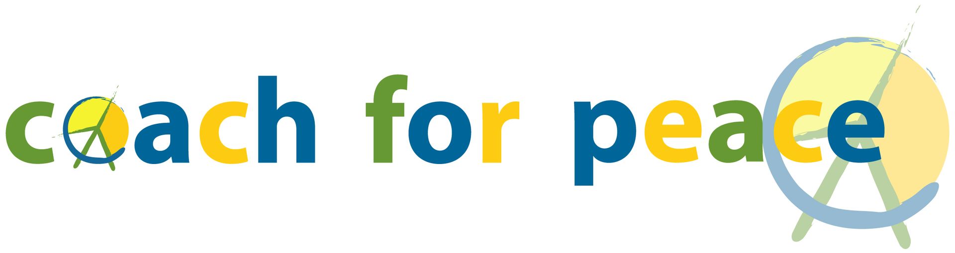 Coach for peace logo with colorful text and a stylized globe.
