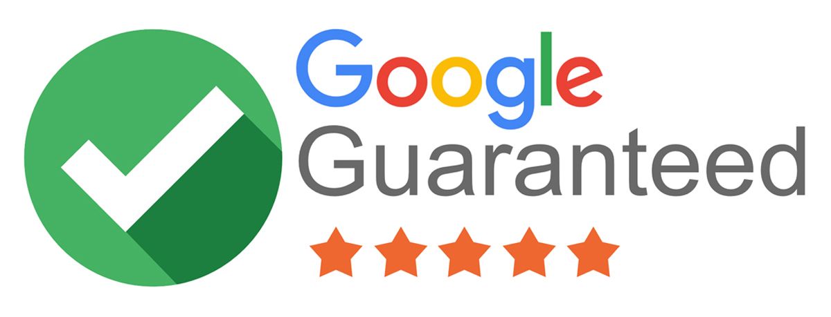 A google guaranteed logo with a check mark and five stars.