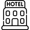 A hotel icon in outline style on a white background.