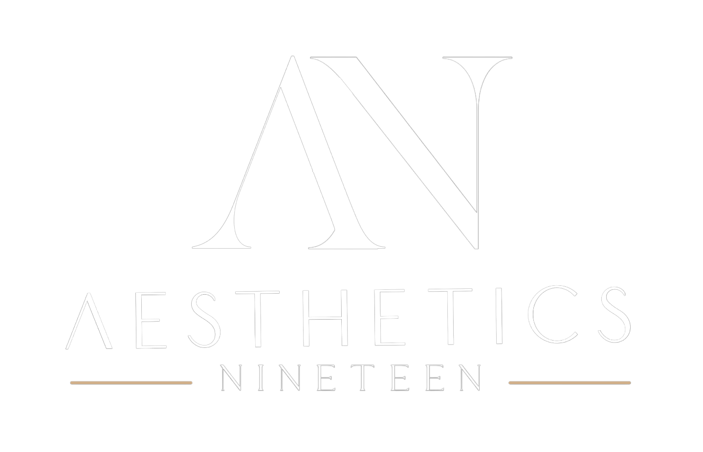 A black and white logo for an aesthetics nineteen