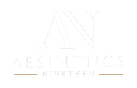 A black and white logo for an aesthetics nineteen