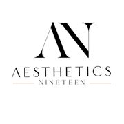 A black and white logo for an aesthetics nineteen