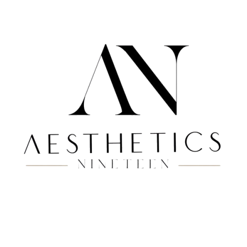 A black and white logo for an aesthetics nineteen