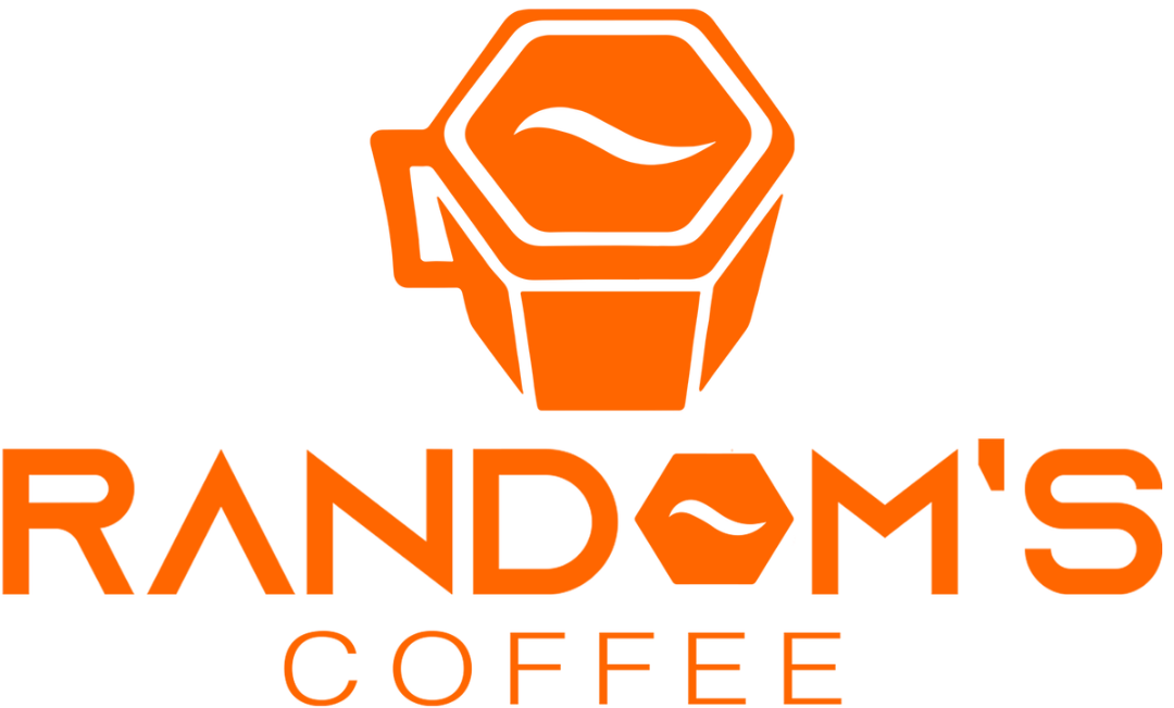 The logo for random 's coffee is orange and white