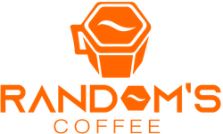 The logo for random 's coffee is orange and white