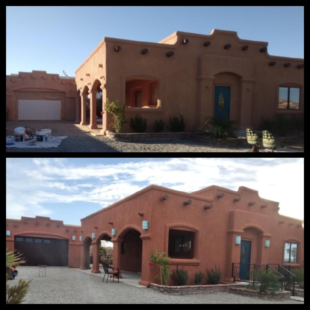 Two pictures of a house before and after being painted