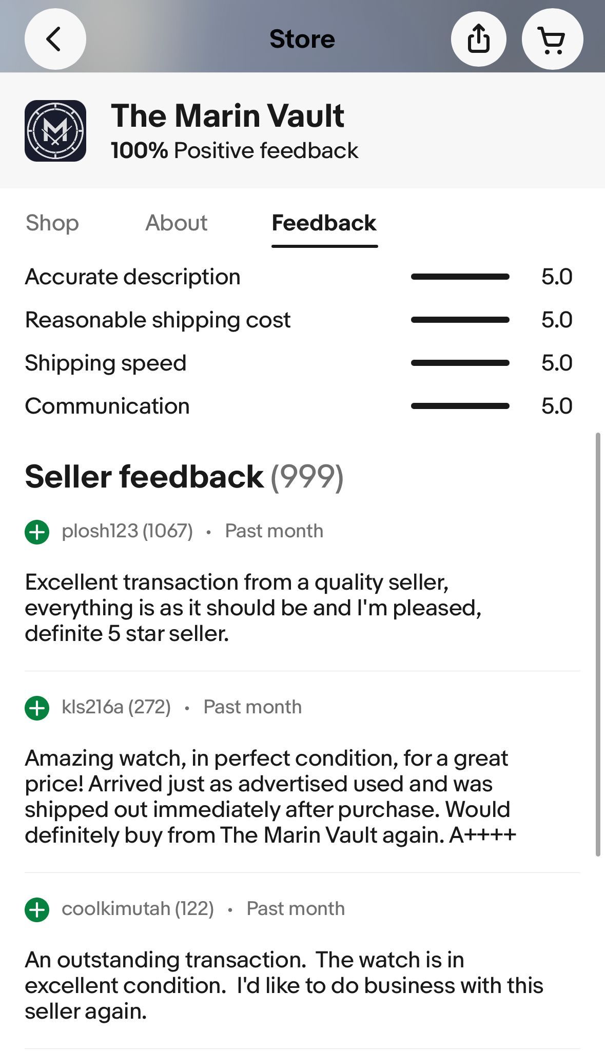 A screenshot of a website showing a seller feedback page.