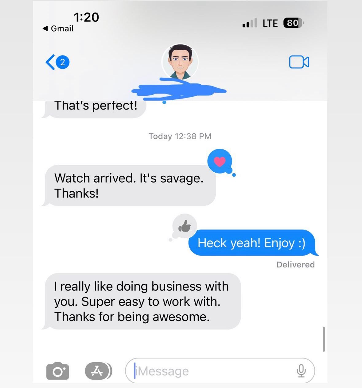 A screenshot conversation with a client