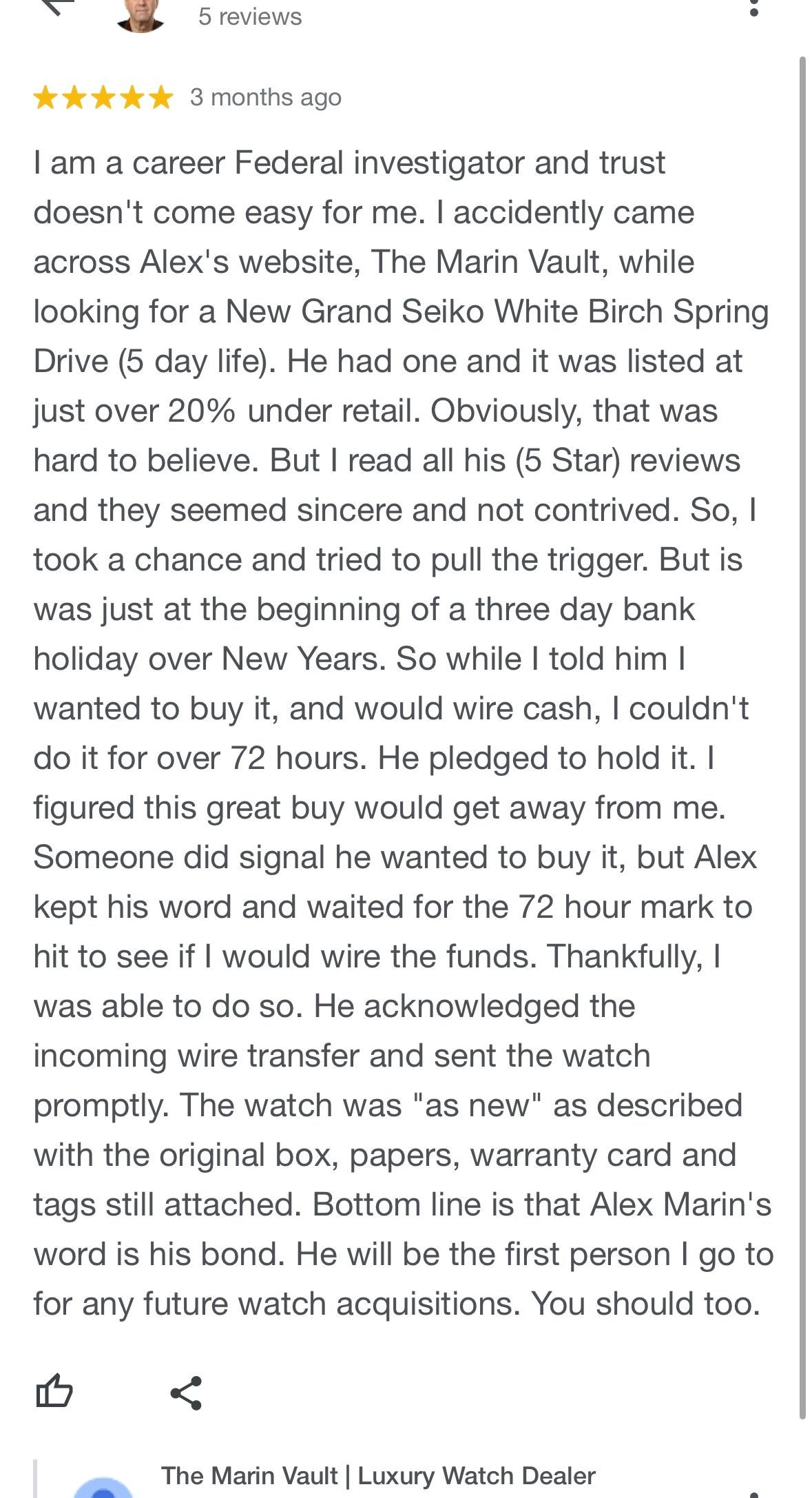 A screenshot of a review on a website.