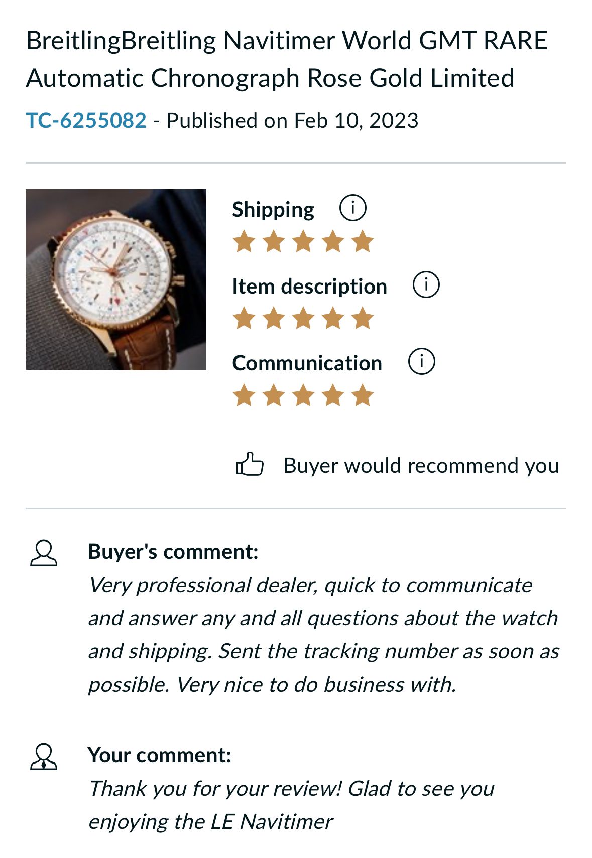 A screenshot of a breitling new timer world gmt rare breitling automatic chronograph rose gold limited