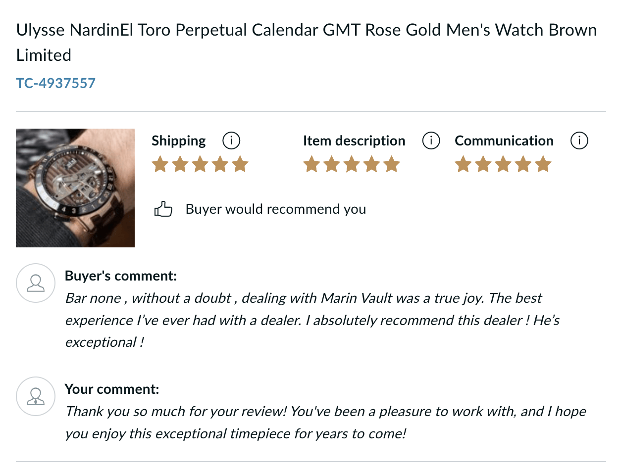 A screenshot of a review of a watch on a website.