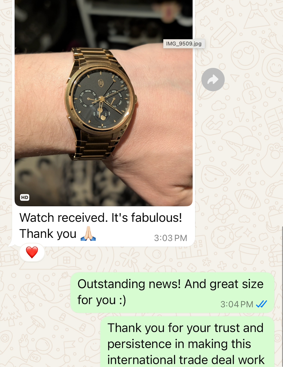 A customer review for The Marin Vault, confirming delivery of a watch