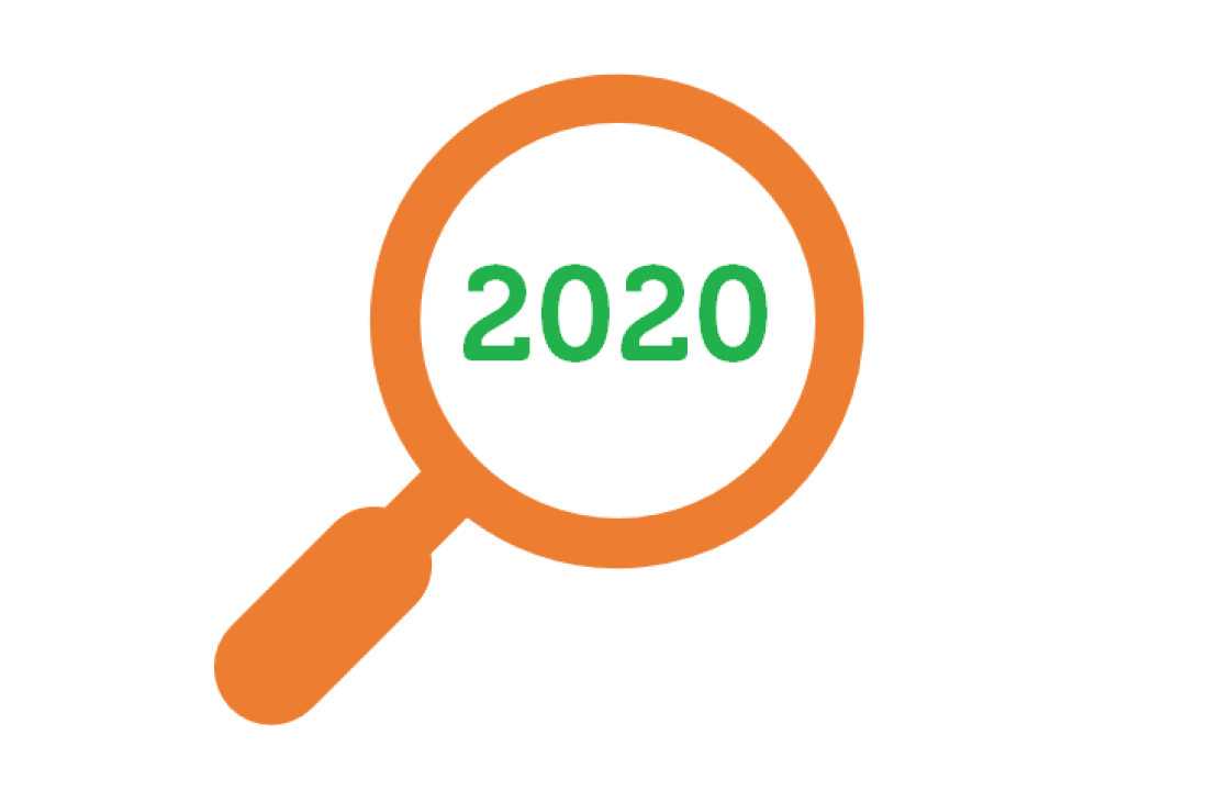 Een vergrootglas met het jaartal 2020 erop