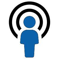 Een blauw en zwart pictogram van een persoon in een cirkel.