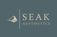A logo for seak healthcare with a mountain in the background