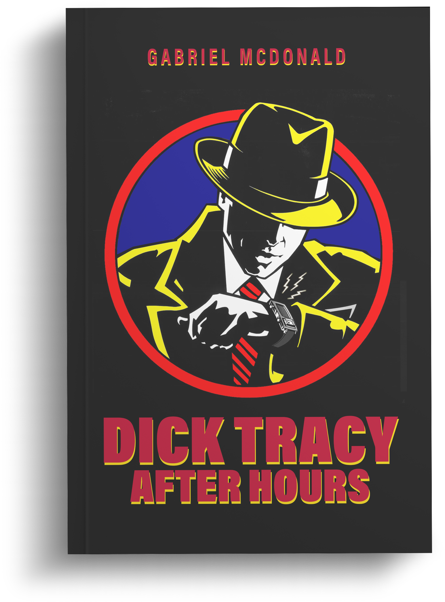 Book cover: Dick Tracy looking at watch; inside red and blue circle.