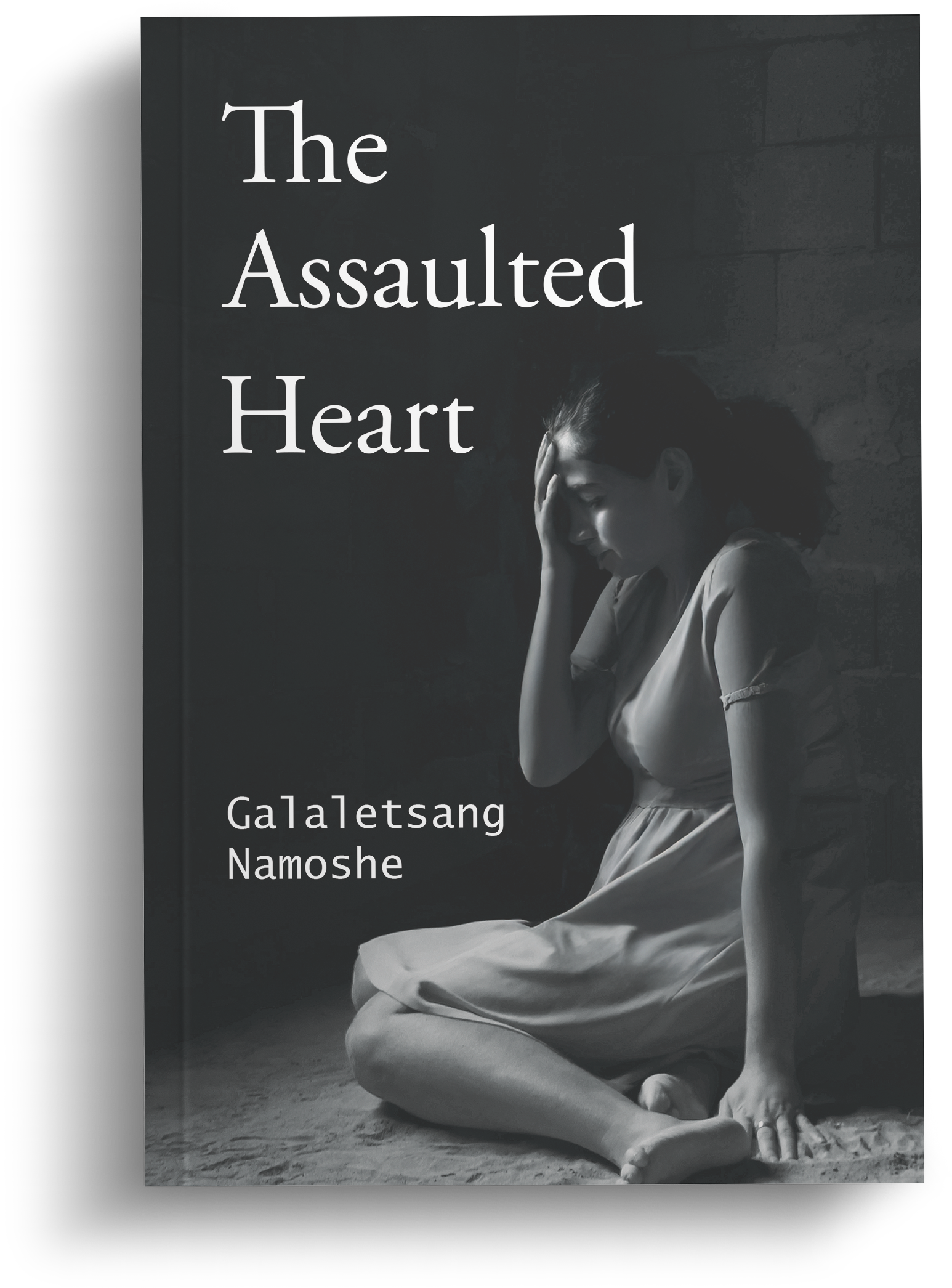 Book cover: Woman, head in hand, sitting in shadowed room. Title: 'The Assaulted Heart'.