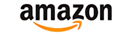 Amazon logo: Black text "amazon" with an orange curved arrow beneath.