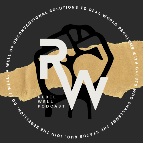 Podcast logo featuring a stylized fist clenching a lightning bolt over a torn, beige paper background, symbolizing personal development and growth.