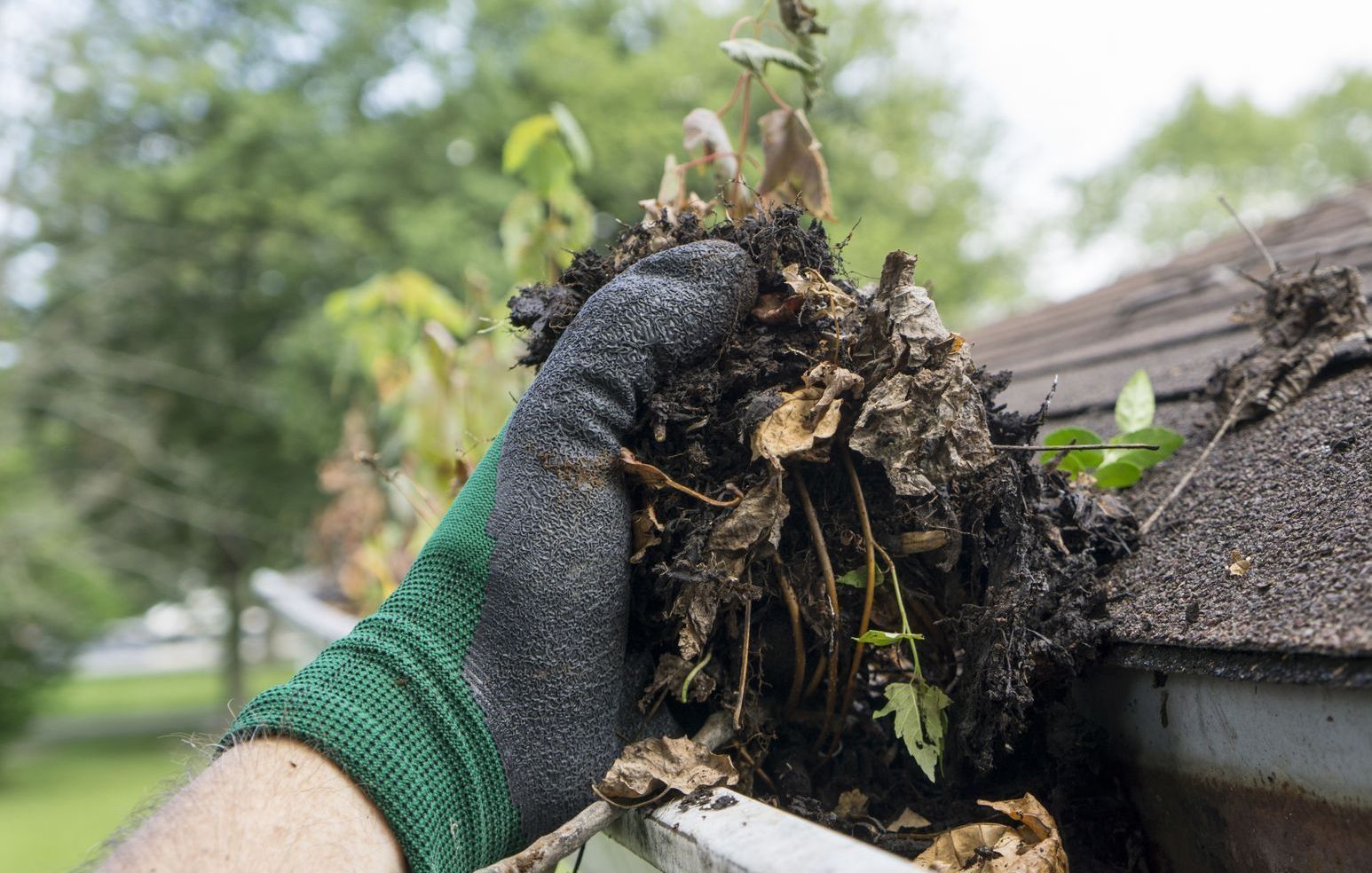 cleaning a gutter