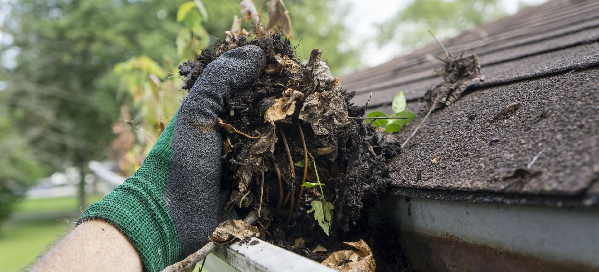 cleaning out clogged gutters